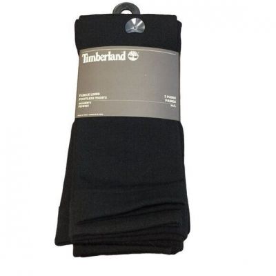 Timberland Ladies Fleece Lined Footless Black Tights M/L 2 Pairs